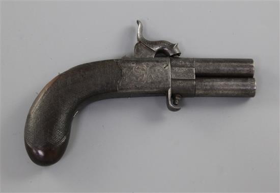 A double-barrelled percussion boxlock turnover pocket pistol, 6in.